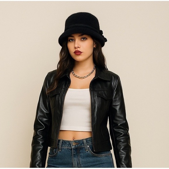 Goorin Bros Black Angora Blend Fluffy Bucket  Style Hat Y2K Festival Rope Band M - Picture 1 of 6